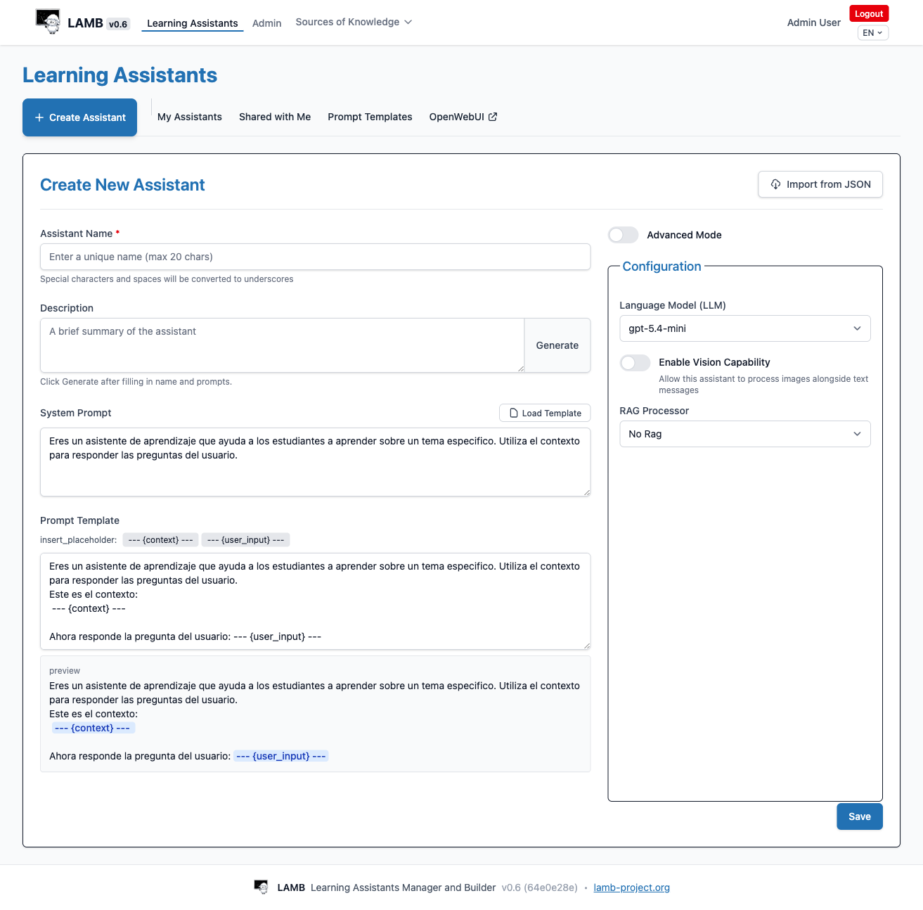 Create Assistant Form