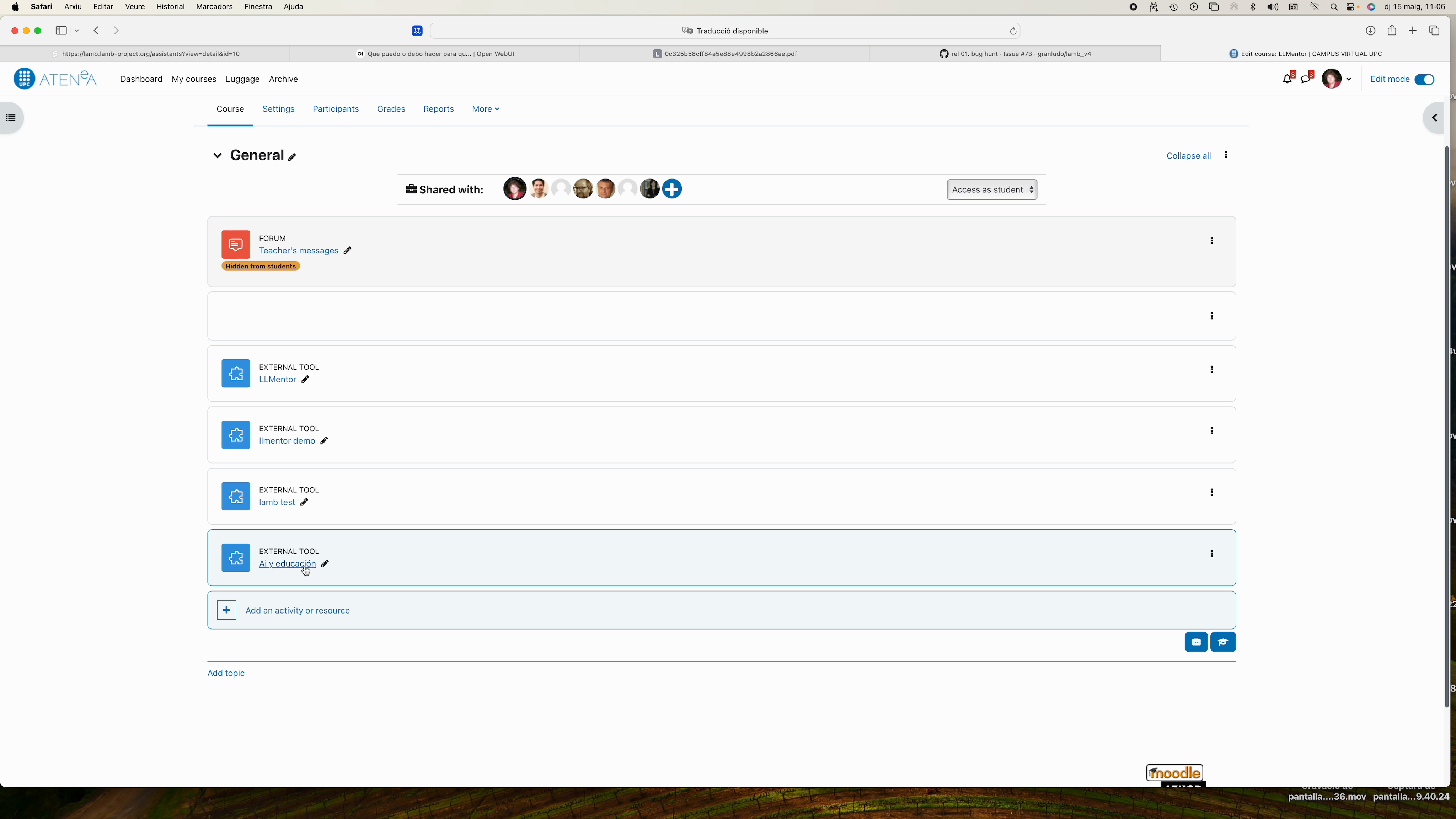 Configuración en Moodle